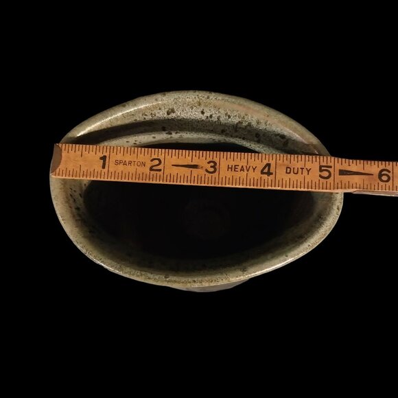 Signed Art Pottery Vase Earthy Green & Brown Glaze With Abstract Design - Picture 8 of 8